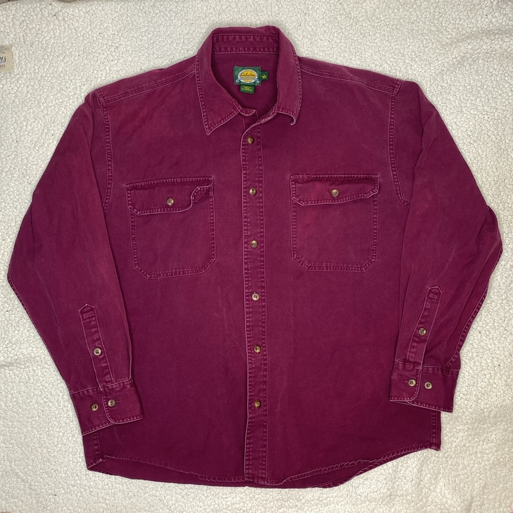 Cabela’s Maroon Heavyweight Long Sleeve Button Down Shirt: Size Large
